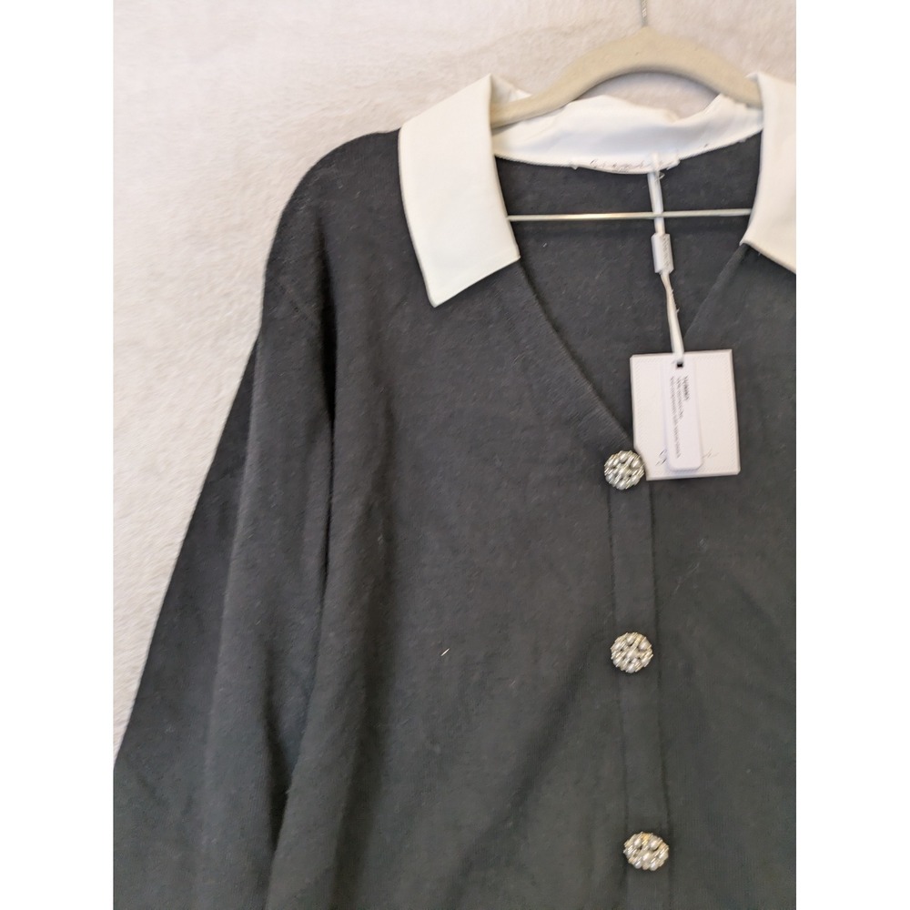 NEW Sioni Cardigan Sweater Women's L Black White Rhinestone - Picture 3 of 13